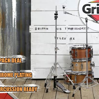 Deluxe PACK Set -  Hi-Hat Stand & Cymbal Boom Stand Kit (2x Stands) by GRIFFIN | Hi-Hat Pedal with Pull Chain, Chrome Double-Braced Legs & Counterweight Adapter for Crash, Ride & Splash Cymbals image 11