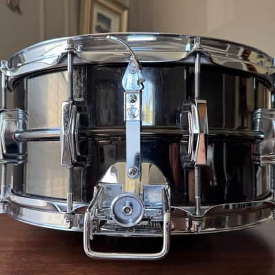 1979 Ludwig Black Beauty Super-Sensitive 6.5x14" 10-Lug Brass Snare Drum with Pointed Blue/Olive Badge 1977 - 1979 - No. 419 Black Nickel-Plated Super Sensitive image 8