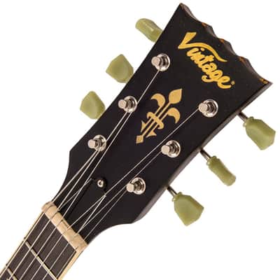 Vintage V100 ICON Electric Guitar ~ Distressed Black Over Sunburst image 12