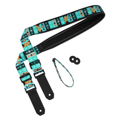 Strap for Guitar Ukrainian Nylon + Leather Ethnic Green Colored image 2