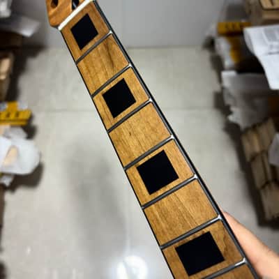 22Frets Stainless steel fret Roasted Flame Maple 25.5 inch Electric guitar neck black block inlay hole 10mm image 3