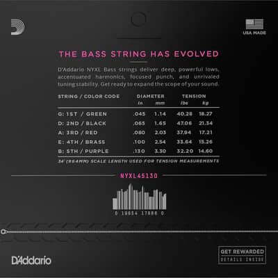 D'Addario NYXL45130 NYXL Regular Light Nickel 5-String Bass Strings, 45-130 Long Scale image 2