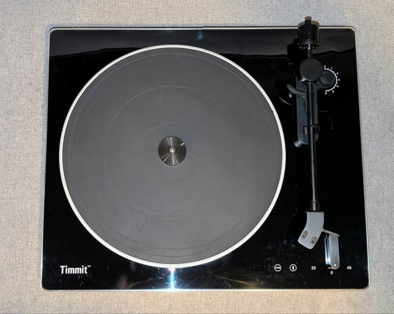 Timmit Turntable Vinyl Record Player with Bluetooth Transmitter and USB to PC Recording, Anti-Skate, Belt Transmission, 2 Speed, Fabric Dust Cover, Aluminum Alloy Platter image 1