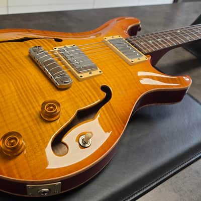 1999 PRS McCarty Hollowbody II 10 Top Moon Inlay Amber Vintage Sunburst Hollow Body Archtop AAA Figured Flame Curly Maple Ten Top Wide Fat 90s 1990's Electric Guitar Custom Inlays image 12