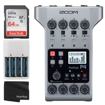 Zoom PodTrak P4 Portable Multitrack Podcast Recorder + 64GB Card + 4x Batteries + Cleaning Cloth image 1