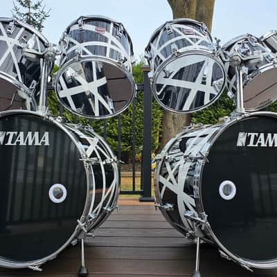 Vintage 80's Double Bass Tama Swingstar 9 piece Drumset MIJ with Van Halen style wraps image 4