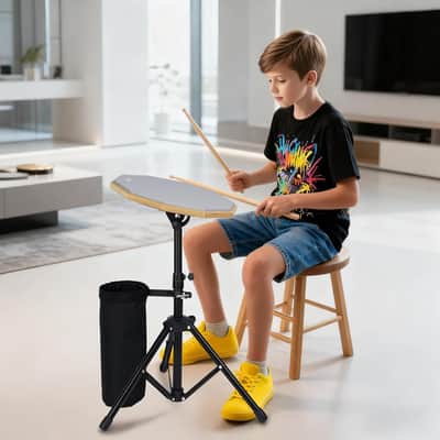 12" Double-Sided Practice Drum Pad Kit with Stand, Drumsticks & Carry Bag – Silent Snare Practice Pad for Beginners image 8