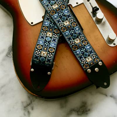 Vintage 70s Blue 'Woodstock' Guitar Strap Replica image 4