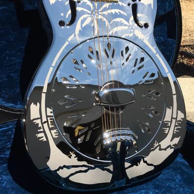 National Reso-Phonic Style O GERMAN SILVER 14 Fret 2024 Mirror Nickel with Deco Palm Tree Design image 22