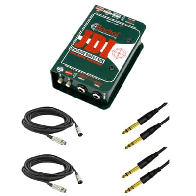 Radial Engineering JDI 1-Channel Passive Instrument Direct Box with 2x 1/4" Stereo Plug Audio Cables, 2x XLR Cables & StreamEye Polishing Cloth image 1