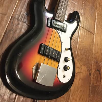 Vintage early 70's Univox Hi-Flier Bass Sunburst with Fitted Hard Case image 5