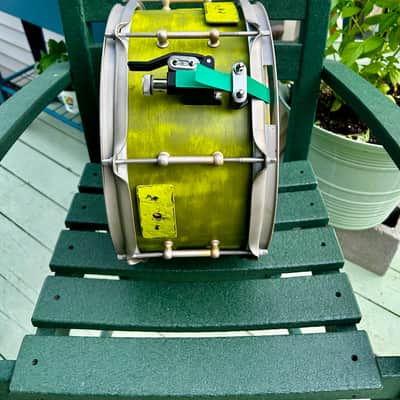 Custom Snare Drum 6” x 13” Maple and Bubinga shell 1999 - Retro funky distressed green image 17
