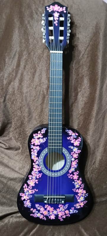 FLORAL HAND-PAINTED DARK PURPLE CLASSICAL GUITAR 30" image 1