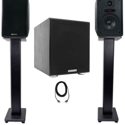 Rockville ELITE-5B 5.25" Black Bookshelf Home Theater Speakers+Subwoofer+Stands