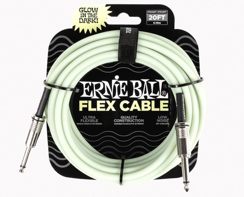 20" Ernie Ball GLOW IN THE DARK Instrument Flex Cable Durable High-Quality Tangle-Resistant Ultra-Flexible Shielded Low-Noise Design Natural Frequency Response Clean for the Studio Tough for the Road image 1