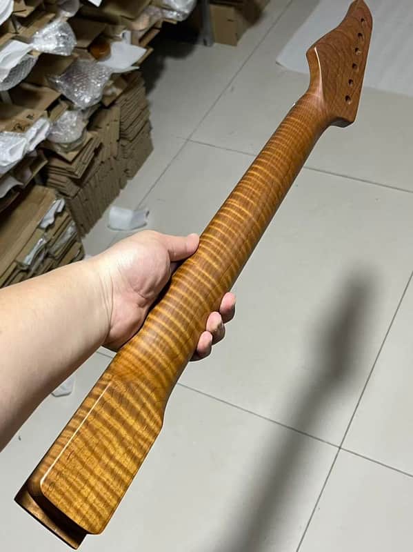 AAAA Round end stainless steel 22 frets roasted flame Maple guitar neck 25.5inch hole 10mm image 1