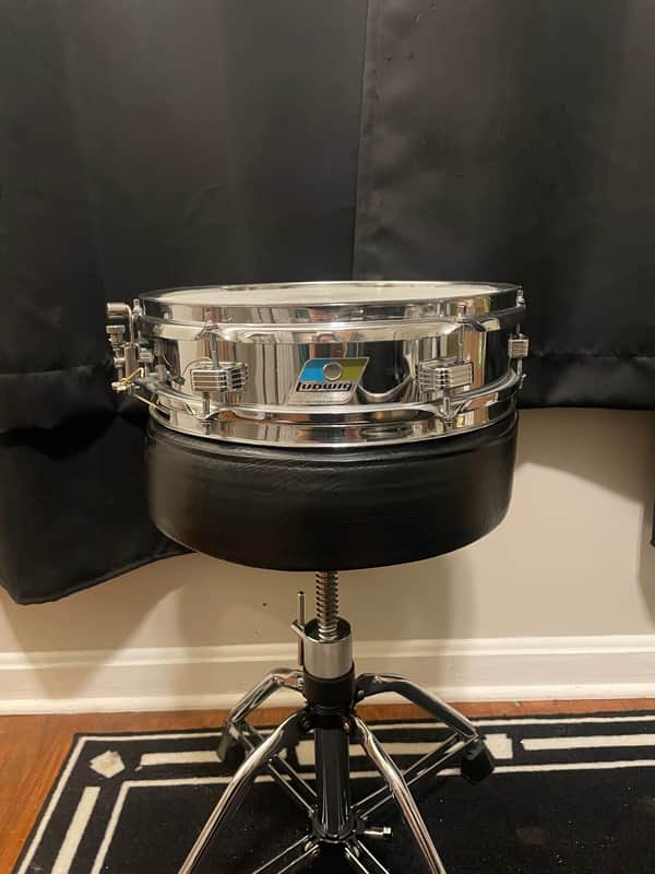 Ludwig No. 405 Aluminum Piccolo 3x13" 6-Lug Snare Drum with Pointed Blue/Olive Badge 1969 - 1979 - Chrome-Plated image 1