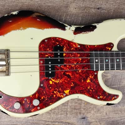 MyDream Partcaster Custom Built - PBass Aged White over Sunburst Hepcat 62' image 3