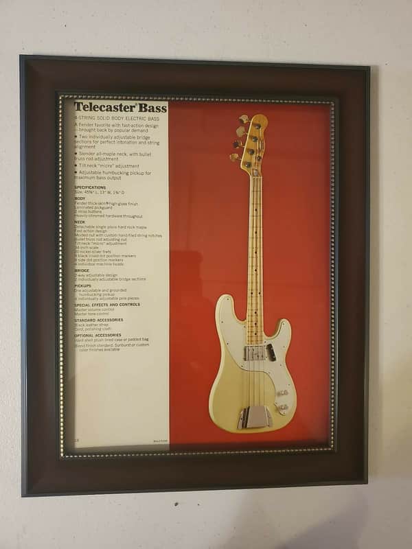 1972 Fender Guitars Color Promotional Ad Framed Blonde Fender Telecaster Bass Original image 1