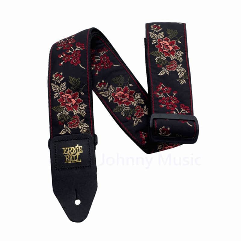 Red Rose, Elegant Jacquard-Woven Design Strap w/ Leather Ends and Tough Polypropylene Base Webbing image 1