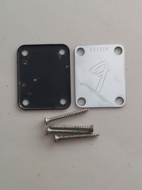 1975 Fender Neck Plate with Screws and Cushion (M-204) image 1