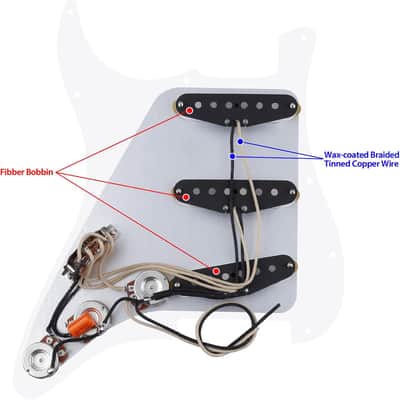 3Ply Loaded SSS Pickguard Vintage Hot F '50s Tones Prewired Strat Pickguard with Staggered Alnico 5 Fiber Bobbin SSS Single Coil Pickups for Fender Stratocaster ST Strat JT/HBZC-02 White image 3