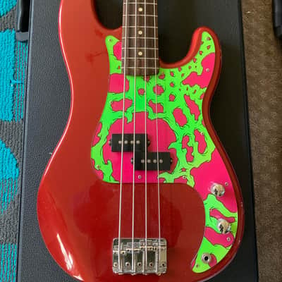 1998 New old stock MIM Fender electric bass guitarAlnico pickups Hand painted pick guard Fender Precision body , Jazz neck 1998 - Red with graphics image 11