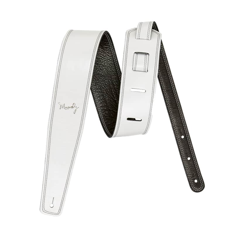 2.5" Leather Backed Guitar Strap - White/Black Long (adjusts from 47" - 54") + $15.00 image 1