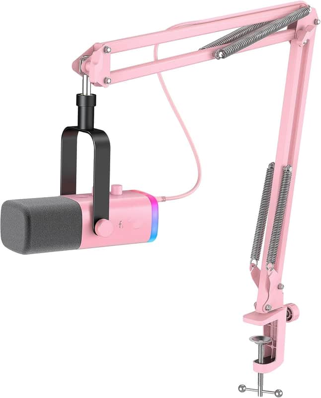 XLR Gaming Microphone USB, PC Dynamic Microphone Kit for Vocal, Recording, Podcast, Streaming RGB Mic with Headphone Jack, Mute Button, Boom Arm Stand for Computer/Mixer-AmpliGame AM8T Pink image 1