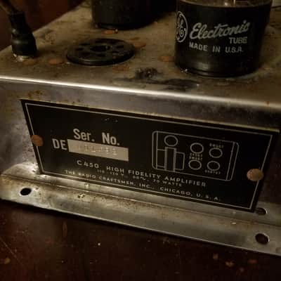 Craftsmen Rare mono tube amp dual 6W6 10 watt C450 1954 - chrome image 4
