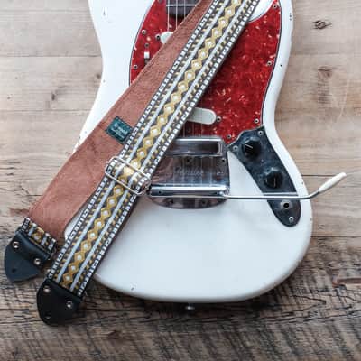 Vintage Black & Gold 60s/70s Hippie Guitar Strap / Real Suede Backing / Handmade in the UK image 4