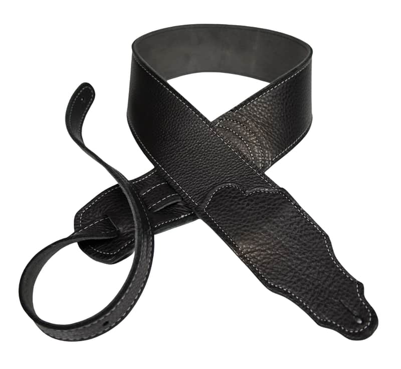Franklin Strap 2.5" Original Black Glove Leather Guitar Strap - Silver Stitching image 1
