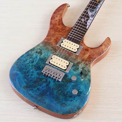 Burlwood Top Custom Finish Guitar, HH Pickups, Basswood Body with Maple Neck image 2