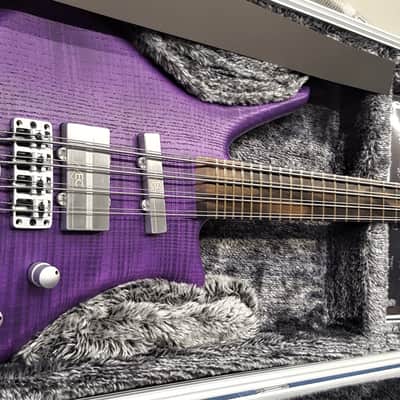 Warwick Dolphin Pro 1 - 8 String Custom Shop Masterbuilt 2022 - AAA Flame SOLID French Ash over Satin Transparent Purple Grape Flavor image 9