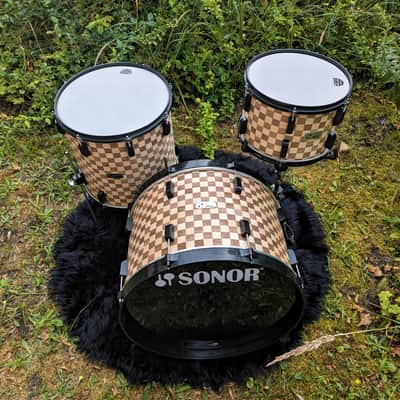 Restored Sonor Swinger Action Vintage 70s Set with Teardrop Badges - Checkerboard Veneer image 6