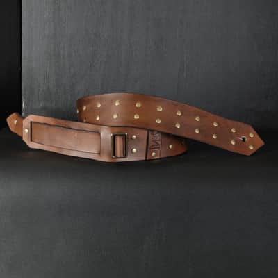 Studded Leather Guitar Strap. 2.5” Wide. 47” to 54” adjustable. Antique Brown image 4