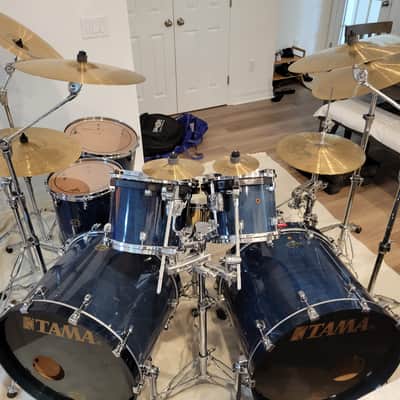 Tama 6pc Starclassic Maple Coral Reef Blue 18X22 (2), 8X10, 10X12,  16X16, 14" Pearl Free Floating Brass Snare 2004 - Coral Reef Blue image 1