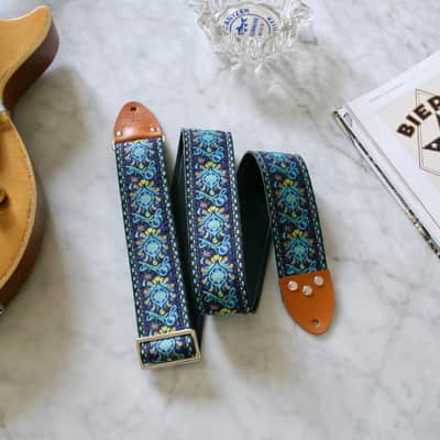 Vintage 70s Blue 'Peacock' Hippie Guitar Strap Replica image 1