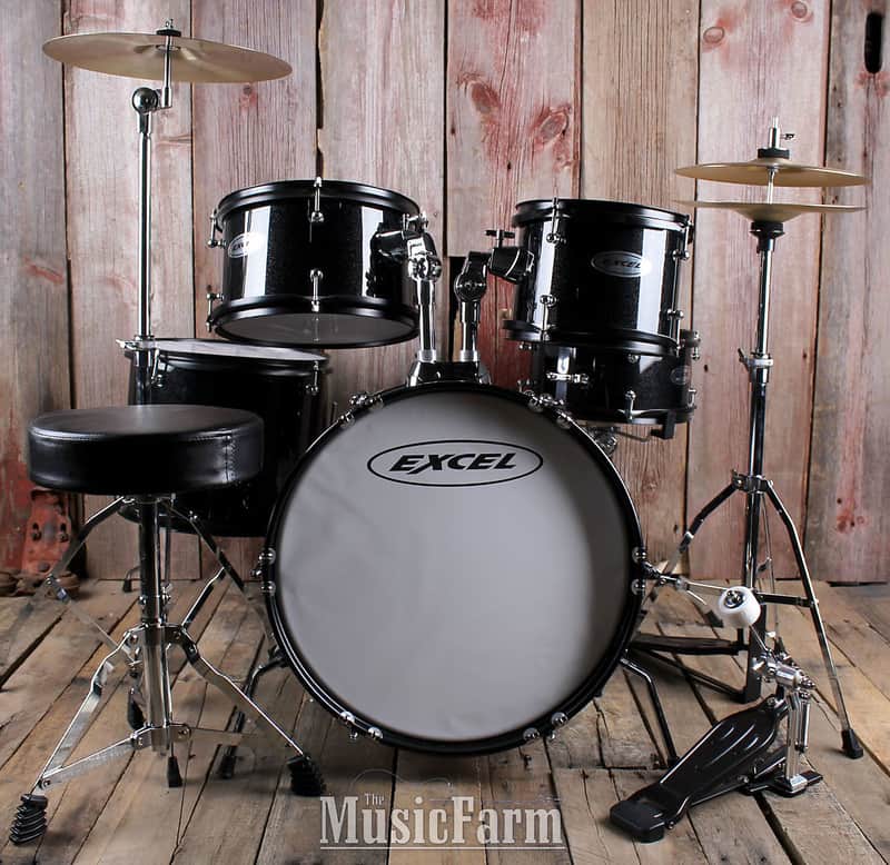 Excel EC165 Junior 5 Piece Drum Kit with Hardware and Cymbals Cosmic Black Sparkle image 1