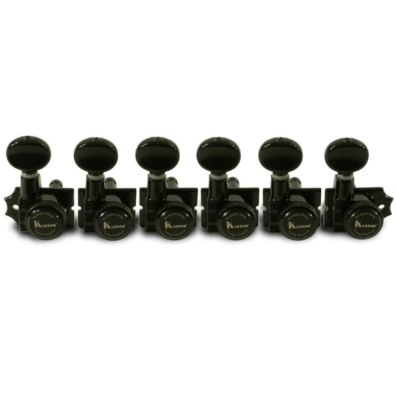 Kluson 6 In Line Locking Revolution Series H-Mount Non-Collared Tuning Machines With Staggered Posts Black image 1