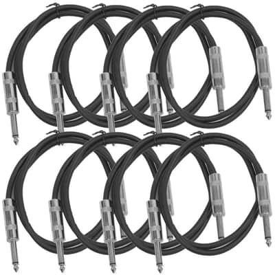 8 Pack of 2 Foot Black TS to TS Patch Cables PA/DJ Cords 1/4 Inch TS Mono image 1