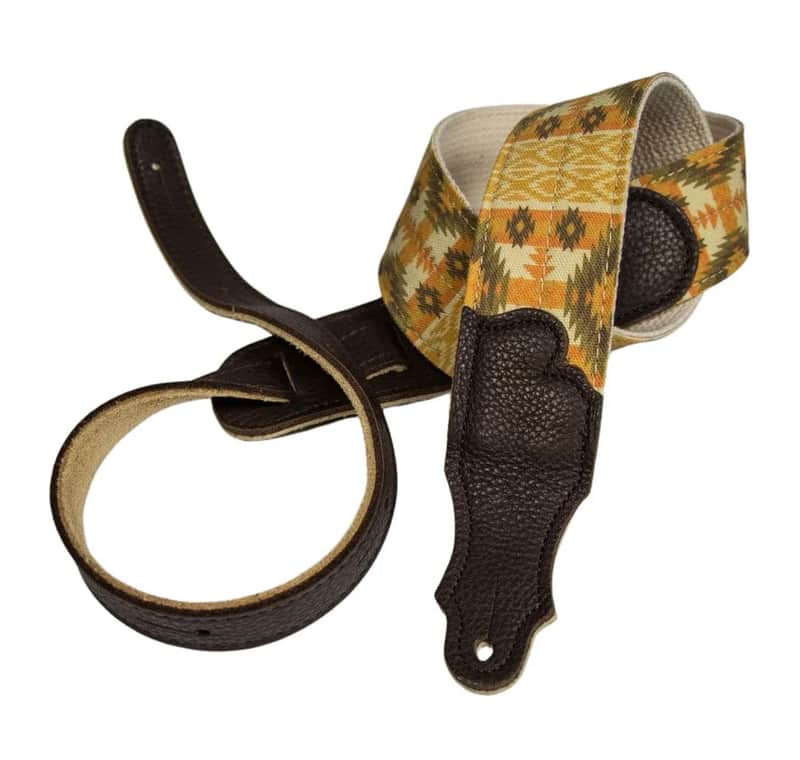 Franklin Straps CD1-GD-CH 2" Gold Old Aztec Graphic/Natural Cotton Web/Chocolate Ends image 1