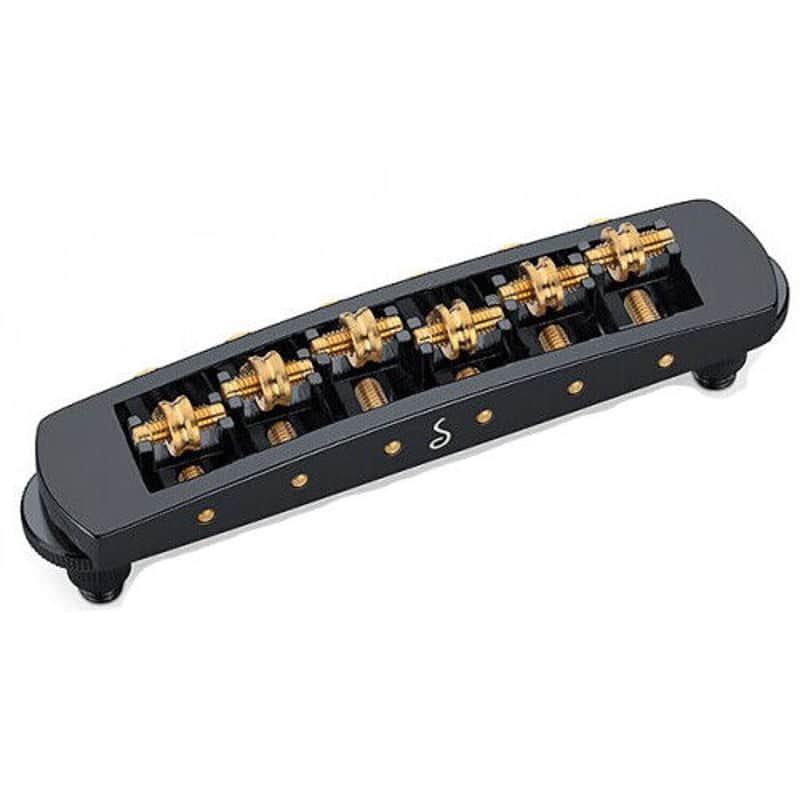 Schaller Germany STM Roller Bridge for Les Paul Guitar, BLACK w/ Brass Saddles image 1