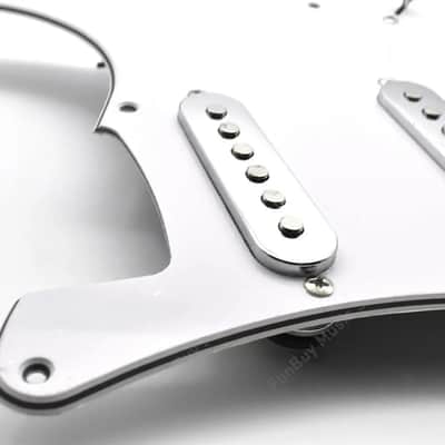 White HSS Strat Style Guitar Loaded Prewired Pickguard with Chrome Hardware image 2