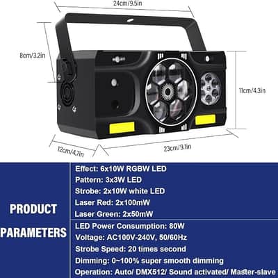 DJ Party Lights, 80W 6IN1 LED DJ Disco Light DMX & Remote Control, RGBW Bee-Eye Effect - Multi Patterns - White Strobe Effect, Sound Activated Stage Light for Wedding Dance Gig Bar Rave image 2