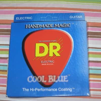 ONE SET new in packaging (old stock) DR CBE-9 (9-42) COOL BLUE electric guitar strings (9, 11, 16, 24,32, 42) "The High Performance Coating" Blue coated electric guitar strings on a hexagonal core + 2 extra gauge 9 strings (1 Elixir & 1 D'Addario) image 13