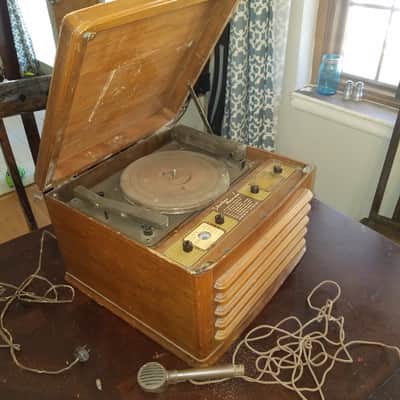 Silvertone 5731 Portable Record Cutting Lathe 78 RPM 6V6 Amp Recorder Radio PA 109.359 Bad Crystal mic 1940 - Stained Wood image 2