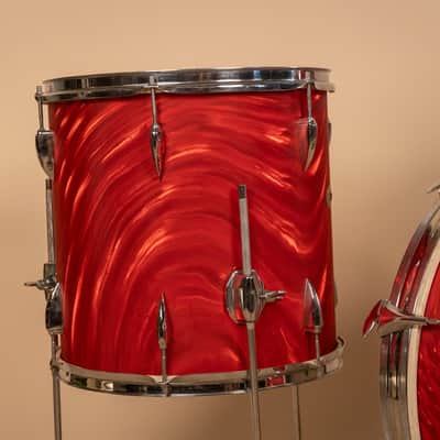 Vintage Mica-Sonic MIJ Red Satin Flame Drum Set image 10