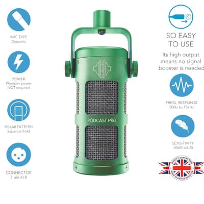 Sontronics Podcast Pro - Dynamic Podcast / Streaming / Broadcast / Gaming Microphone - GREEN image 2