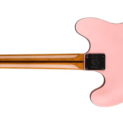 Fender Tom DeLonge Starcaster Rosewood Fingerboard, Black Hardware - Satin Shell Pink Picks and Strap Bundle image 5